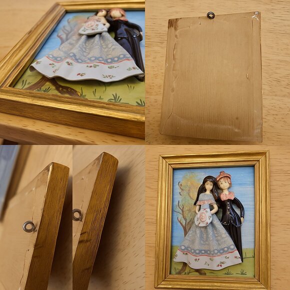 Vintage Handcrafted 3D Clay Wall Plaque Romantic Couple Framed Folk Art 7x - Picture 3 of 3